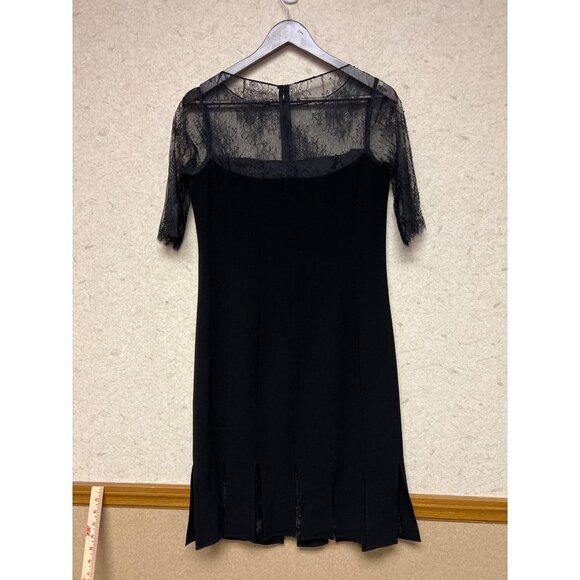 rickie freeman TERI JON Black Lace Pleated Cut Hem Short Sleeve Women's Size 8 - Picture 4 of 12
